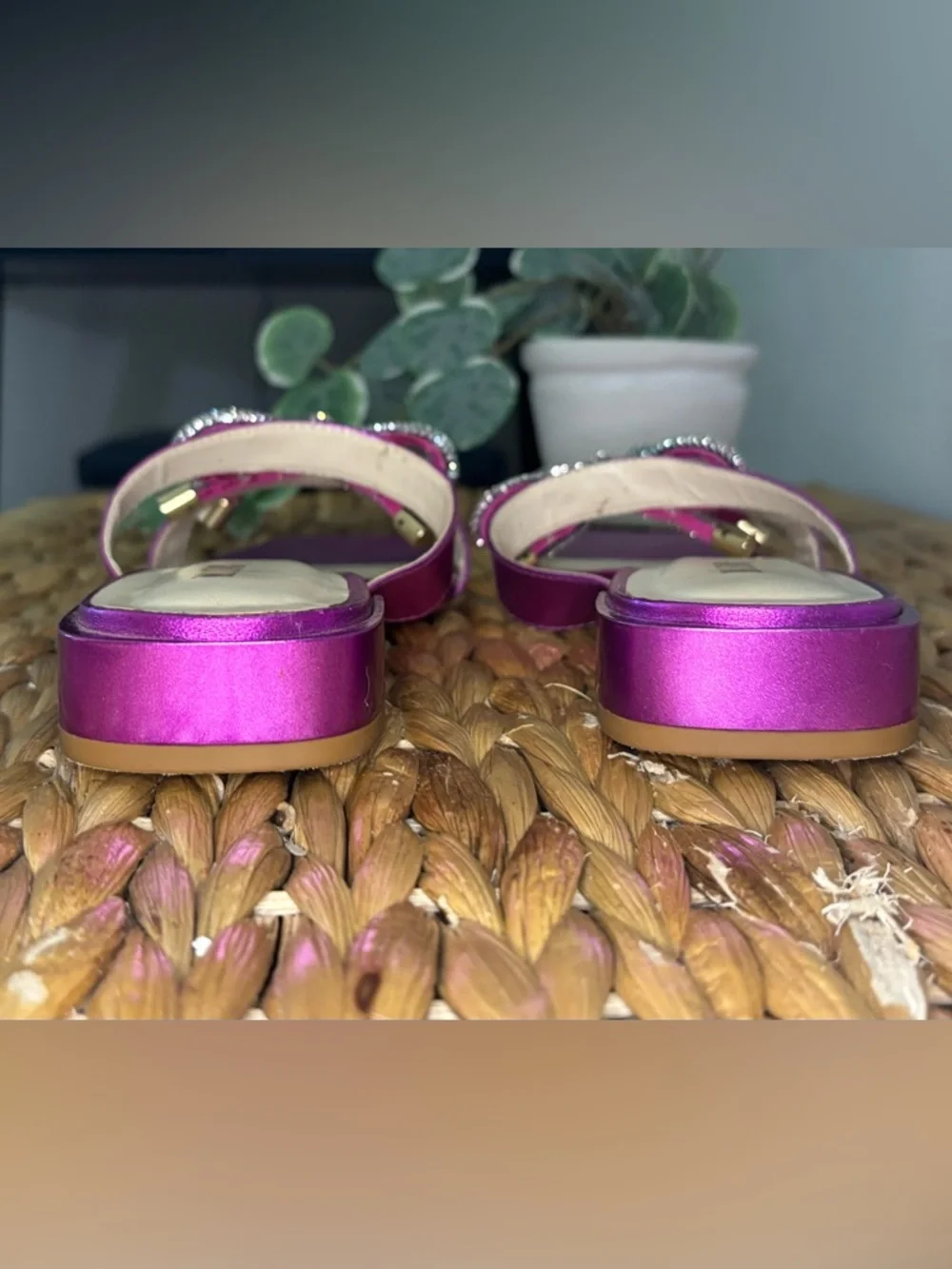 Maeve Anthropologie Magenta Satin Embellished Slide Sandals - Picture 8 of 15